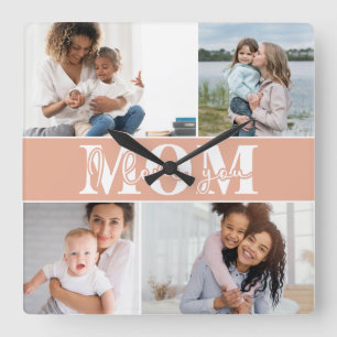 Horloge Carrée Mignonne JE T'AIME MOM Fête des Mères Photo