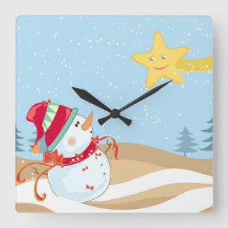 Horloge Carrée Mignonne Snowman Horaire du mur de vacances