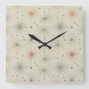 Horloge Carrée Milieu du siècle  Éclatement d'étoile atomique Mod