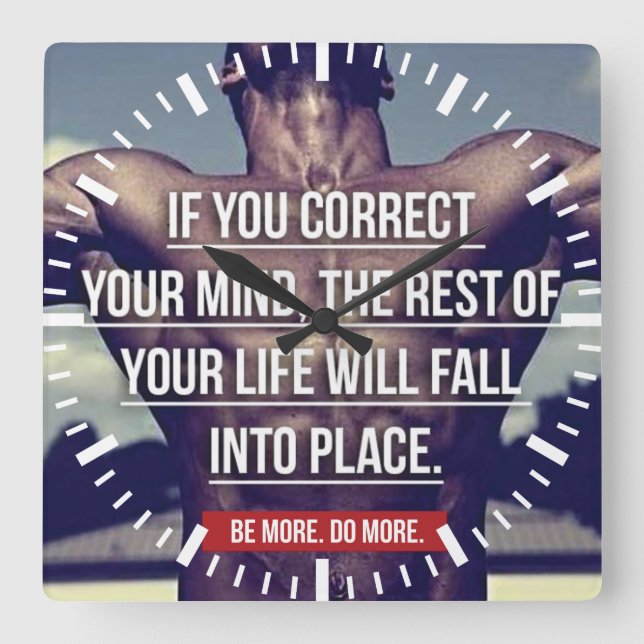 Horloge Carrée MIND - Exercice de musculation Motivationnel (Recto)
