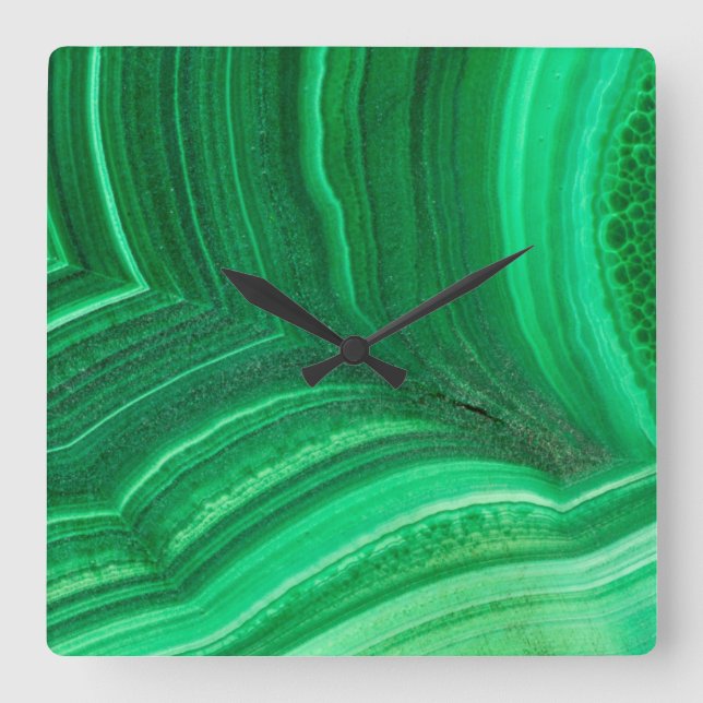Horloge Carrée Minéral malachite vert brillant (Recto)