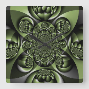 Horloge Carrée Mini sphères de la forêt verte blanche