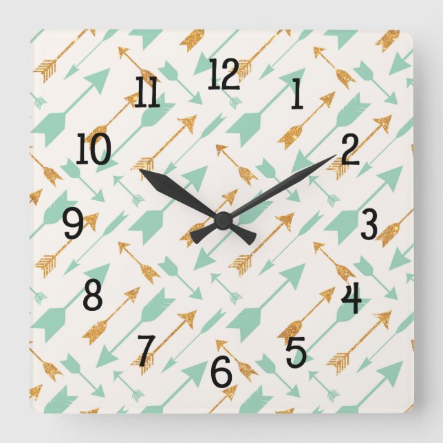 Horloge Carrée Mint Gold Tribal (Recto)