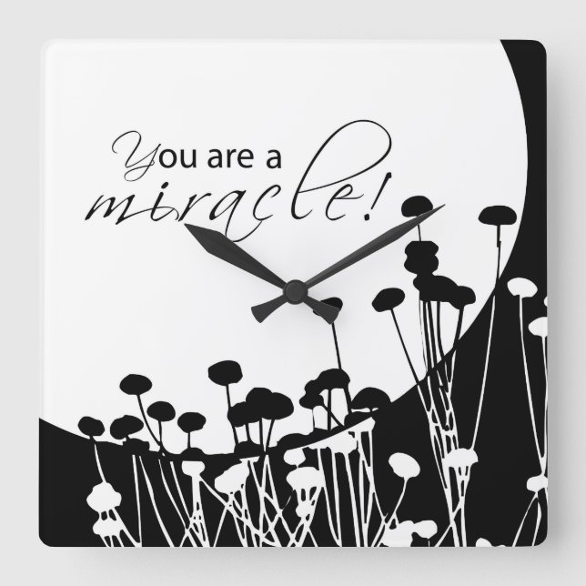 Horloge Carrée Miracle de récupération, noir et blanc (Recto)