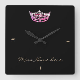Horloge Carrée Miss America style Couronne rose