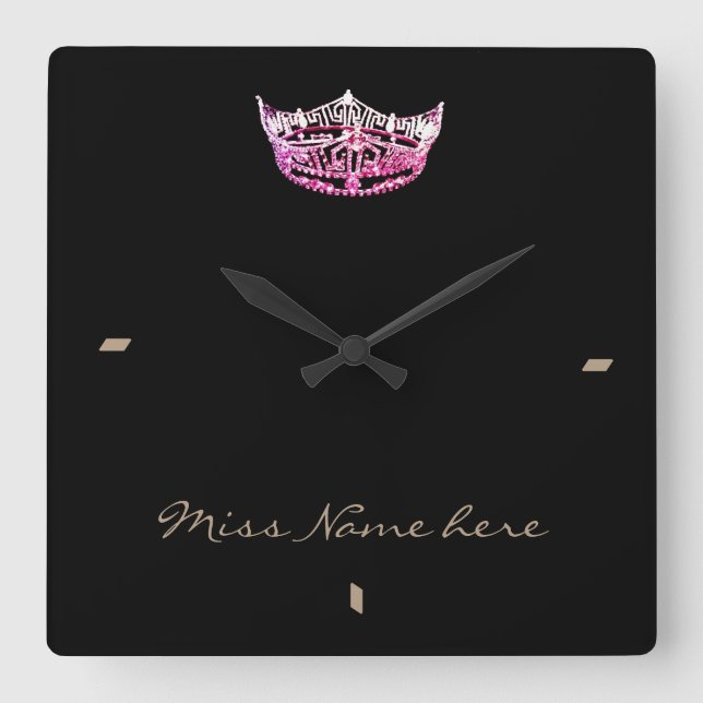 Horloge Carrée Miss America style Couronne rose (Recto)