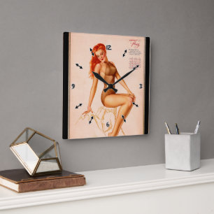 Horloge Carrée Miss Février Varga Girl 1946 Pin-up Calendrier