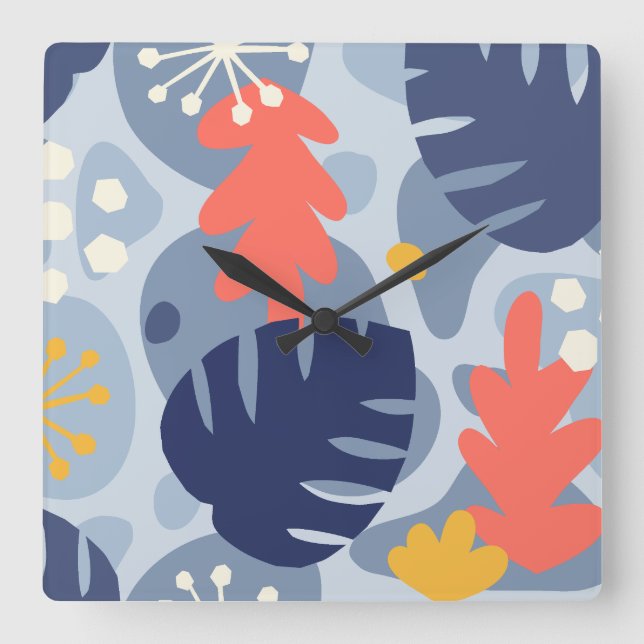 Horloge Carrée Mod Feuille Monstera Abstrait Hawaiien Tropical -B (Recto)