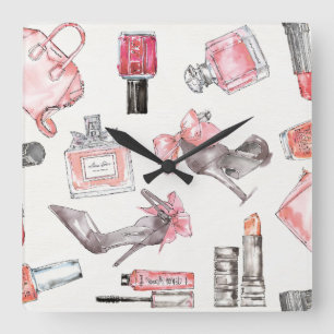 Horloge Carrée Mode chic d'aquarelle des accents  