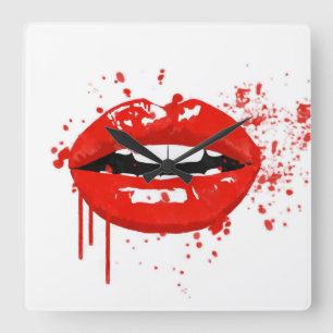 Horloge Carrée Mode rouge de baiser de maquillage de beauté de