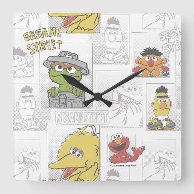 Horloge Carrée Modèle de bande dessinée vintage de Sesame Street (Recto)