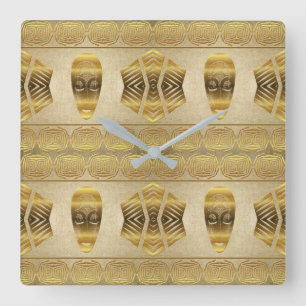 Horloge Carrée Modèle de masque tribal africain ethnique