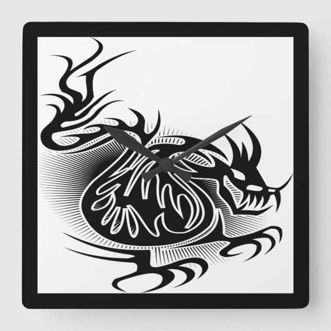 Horloge Carrée Modèle de tatouage dragon (Recto)