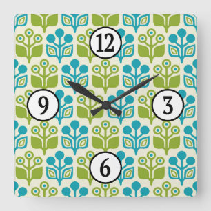 Horloge Carrée Modèle Floral Moderne Du Milieu Du Siècle