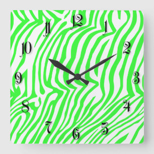 Horloge Carrée Modèle zèbre vert néon couleur