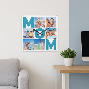 Horloge Carrée Modern 6 Photo Collage pour Maman - Cadeau personn
