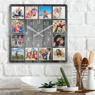 Horloge Carrée Modern Farmhouse Family Photo Collage