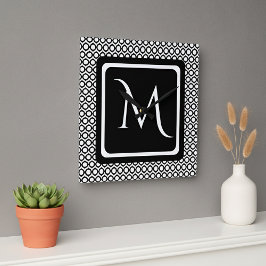 Horloge Carrée Modern Geometric Monogram Black White