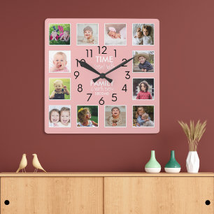 Horloge Carrée Moderne 12 Photo Collage Famille Temps Citation Ro