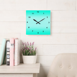 Horloge Carrée Moderne dégradé vert Aquarelle nature motif