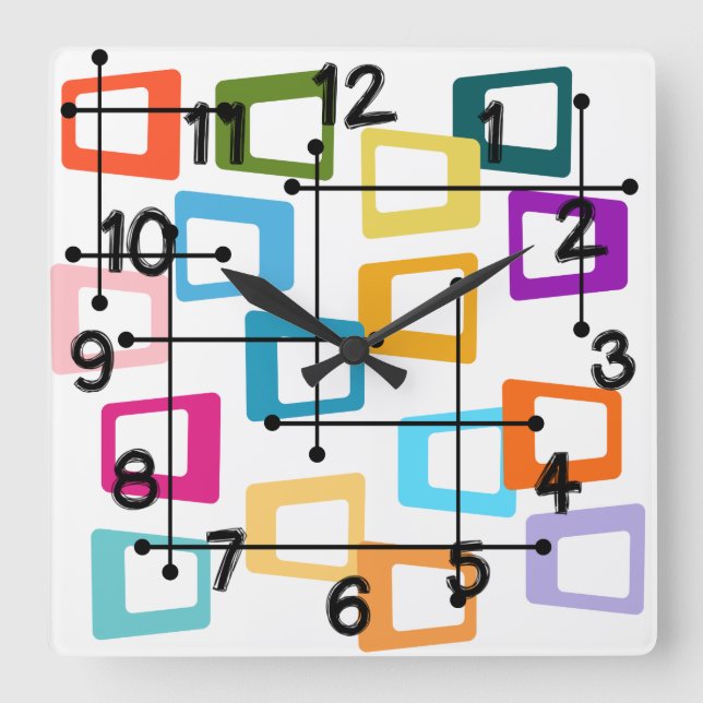 Horloge Carrée Moderne du milieu du siècle atomique (Recto)