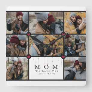 Horloge Carrée Moderne Personnalisé Amour You Mom 8 Collage phot