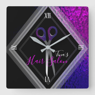 Horloge Carrée Moderne pourpre de salon de coiffure élégant et