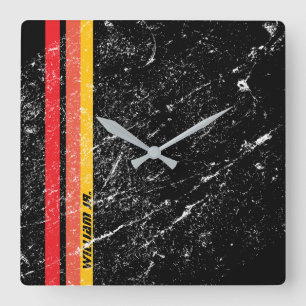 Horloge Carrée Moderne Rustique Nom Personnalisé   Ligne Rouge Or