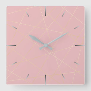 Horloge Carrée Modernes élégants rougissent motif géométrique