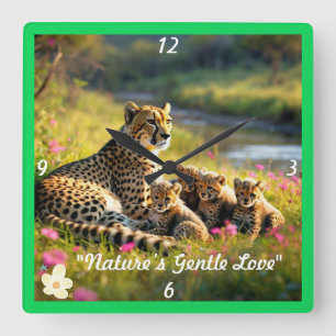 Horloge Carrée "Moment familial de Cheetah"