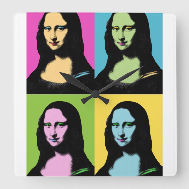 Horloge Carrée Mona Lisa - Style Pop Art (Recto)
