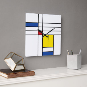 Horloge Carrée Mondrian II Minimaliste De Stijl Art Moderne