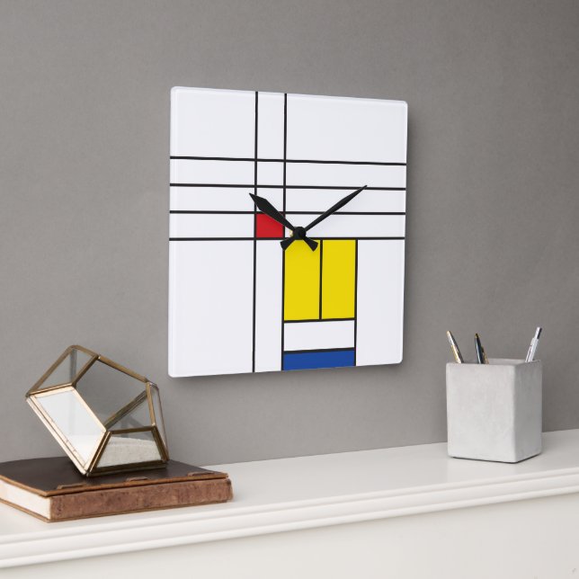 Horloge Carrée Mondrian II Minimum De Stijl Modern Art Design (Bureau)