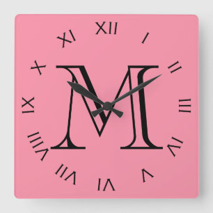 Horloge Carrée Mongram Black Roman Numbers