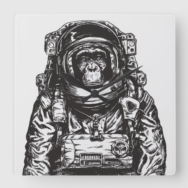 Horloge Carrée Monkey Astronaut (Recto)