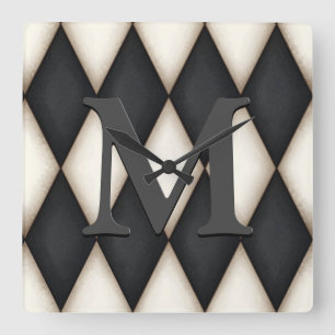 Horloge Carrée Monograme de Black & White Harlequin