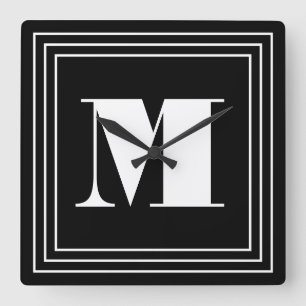 Horloge Carrée Monogramme 3 cadres   Noir et blanc