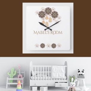 Horloge Carrée Monogramme de fille florale de Boho