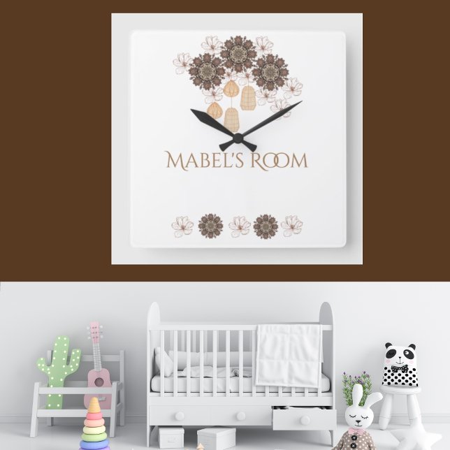 Horloge Carrée Monogramme de fille florale de Boho (Créateur téléchargé)