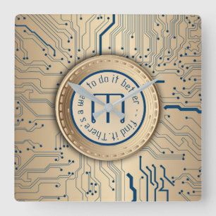 Horloge Carrée Monogramme d'en cuivre de l'électronique de carte
