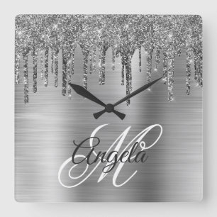Horloge Carrée Monogramme fantaisie pailleté avec effet de ruisse