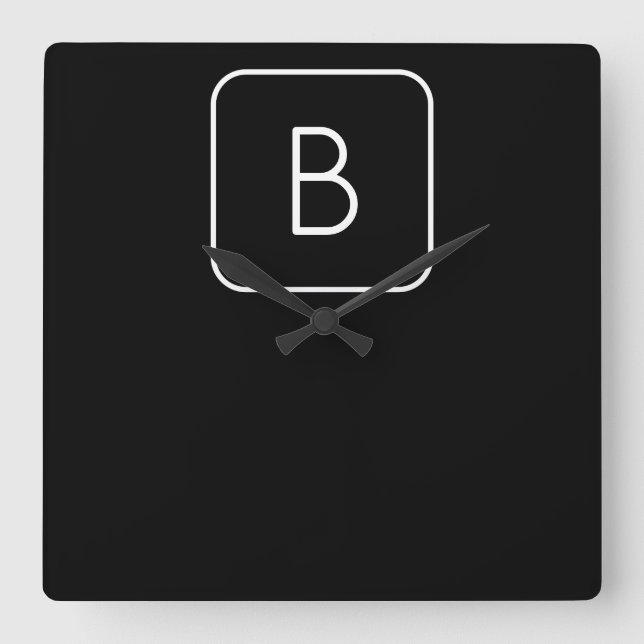 Horloge Carrée Monogramme initial dénommé moderne | blanc et noir (Recto)
