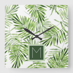 Horloge Carrée Monogramme vert des palmettes  