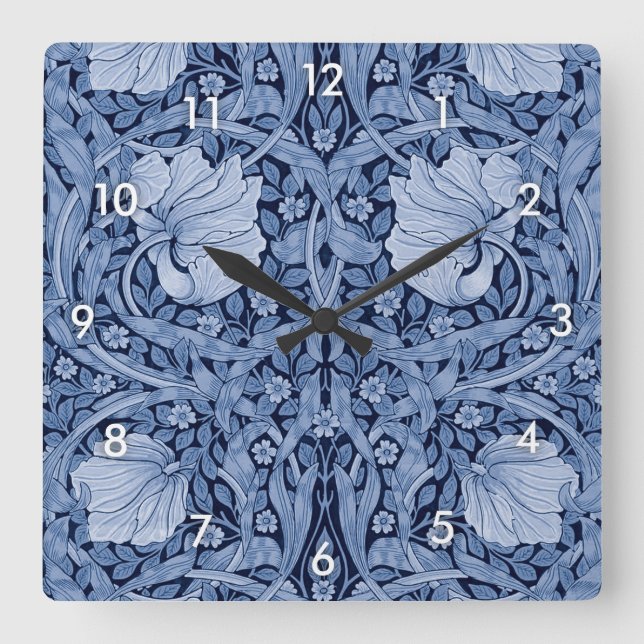 Horloge Carrée Monotone bleu Pimpernel, William Morris (Recto)