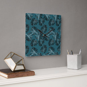 Horloge Carrée Monstera Leo Impression Animale Glam 1