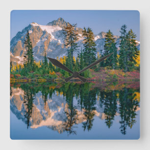 Horloge Carrée Mont Shuksan reflété dans le lac Reflection