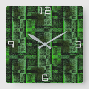 Horloge Carrée Montage numérique de marbre de granit vert simulé