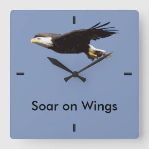 Horloge Carrée "Montez sur des ailes" Eagle en vol