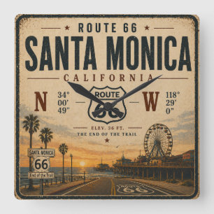 Horloge Carrée Montre coordonnées Santa Monica Route 66