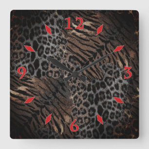 Horloge Carrée Montre murale carrée tendance peau de tigre léopar